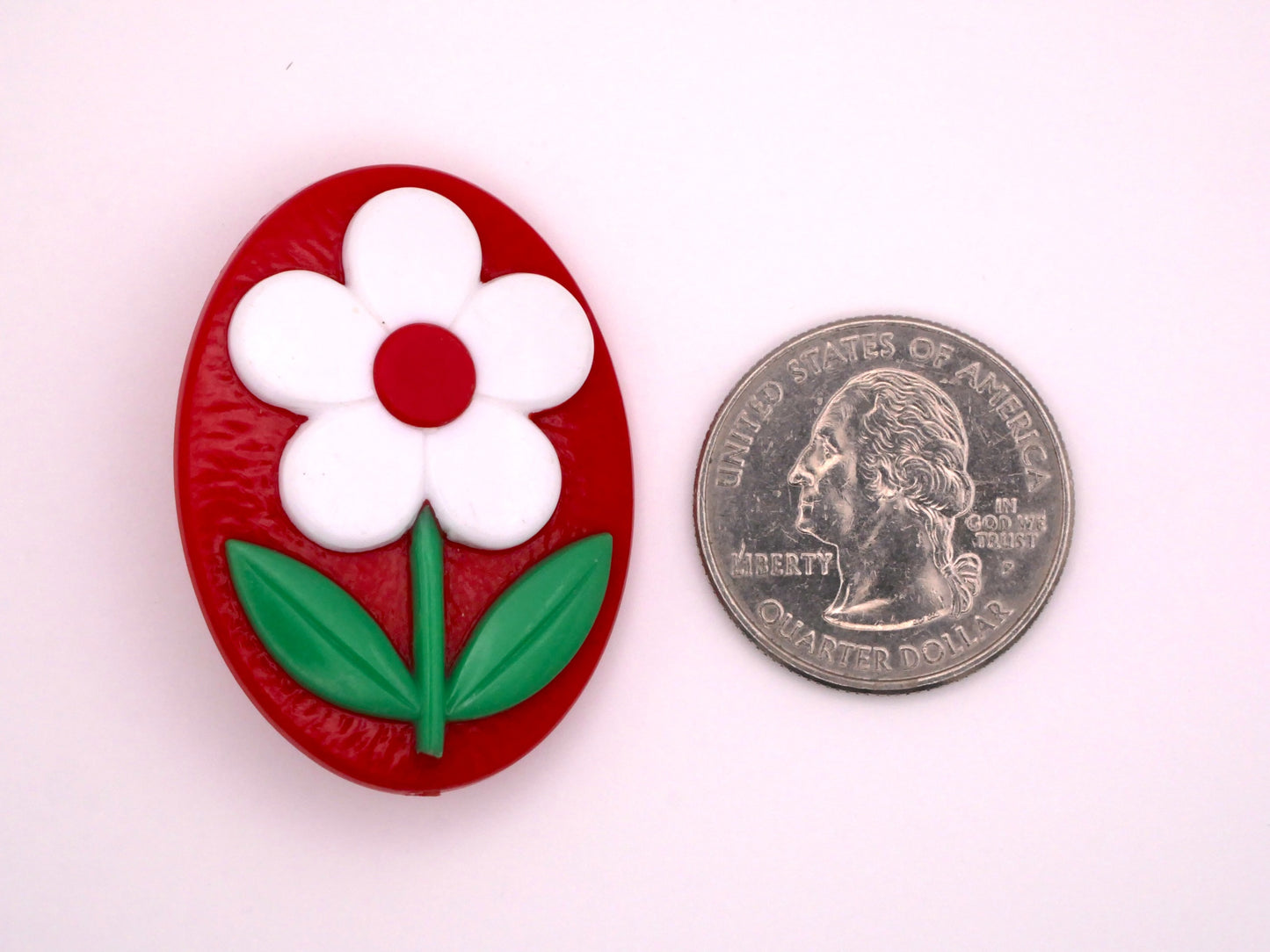 Mod Daisy Flower Red White Green Large Button 30x40mm