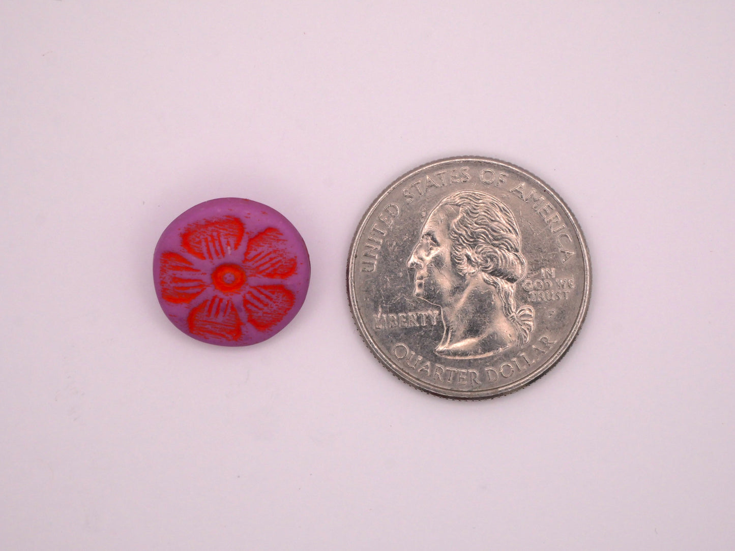 Fuchsia Orange Stamped Flower Plastic Buttons Pair 15mm