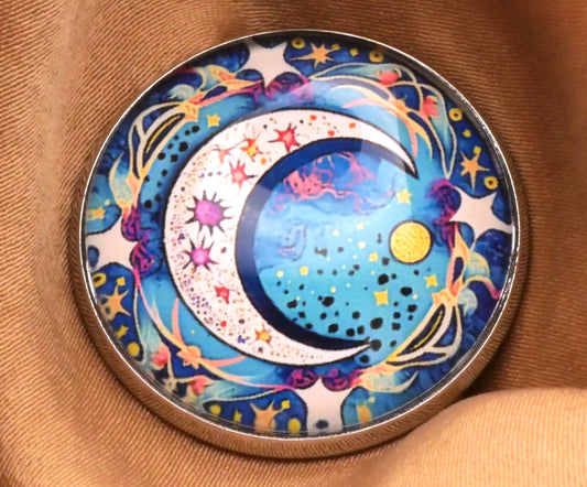Festival Moon Star Celestial Glass Dome Button 27mm