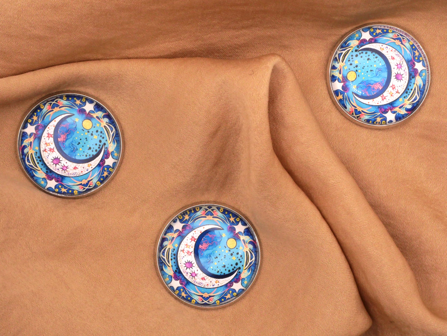 Festival Moon Star Celestial Glass Dome Button 27mm