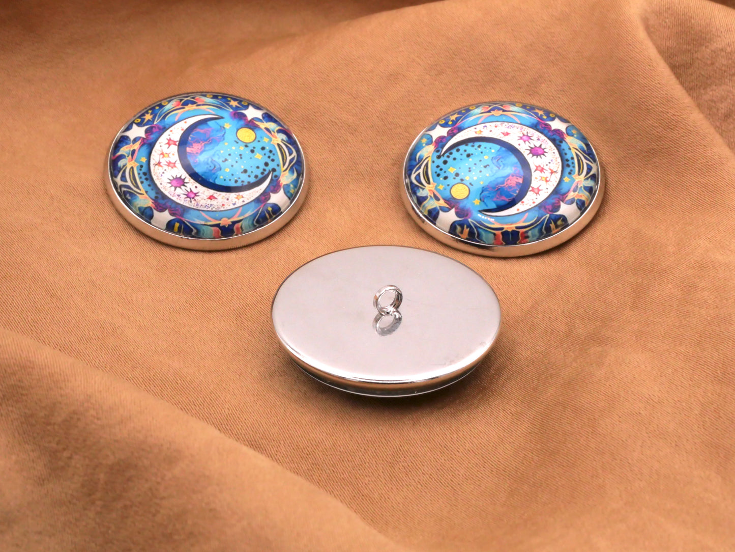 Festival Moon Star Celestial Glass Dome Button 27mm