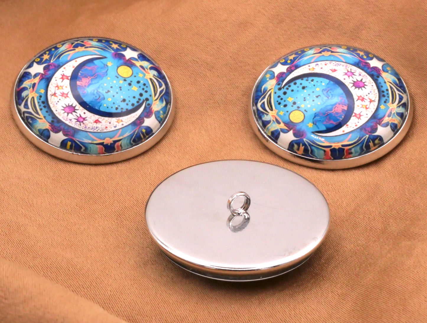 Festival Moon Star Celestial Glass Dome Button 27mm