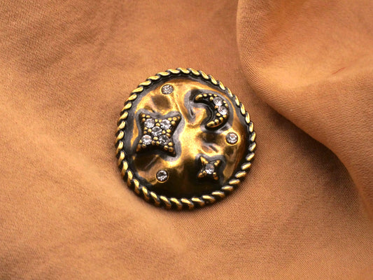 Moon and Stars Bronze Button Rope Edge 24mm