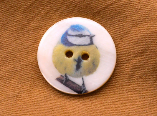 Mother of Pearl Eurasian Blue Tit Bird Branch Button 25mm