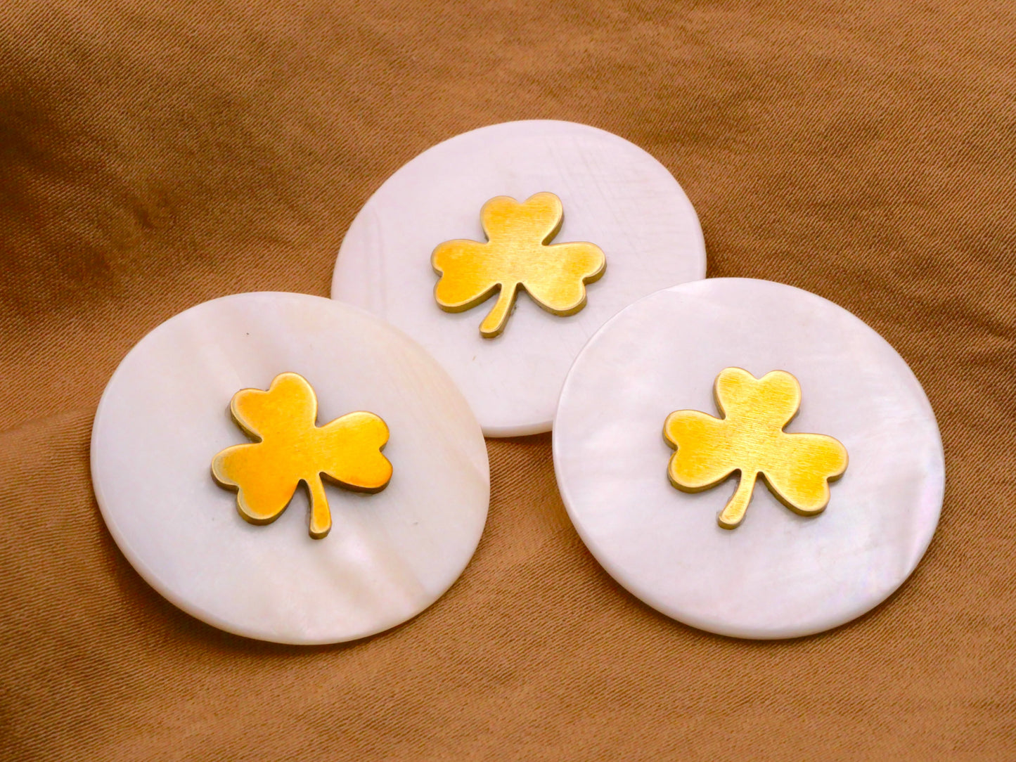 Mother of Pearl Brass Metal Shamrock Clover Button 30mm