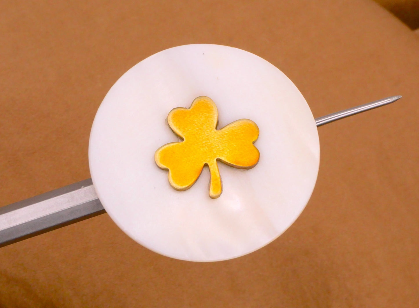 Mother of Pearl Brass Metal Shamrock Clover Button 30mm