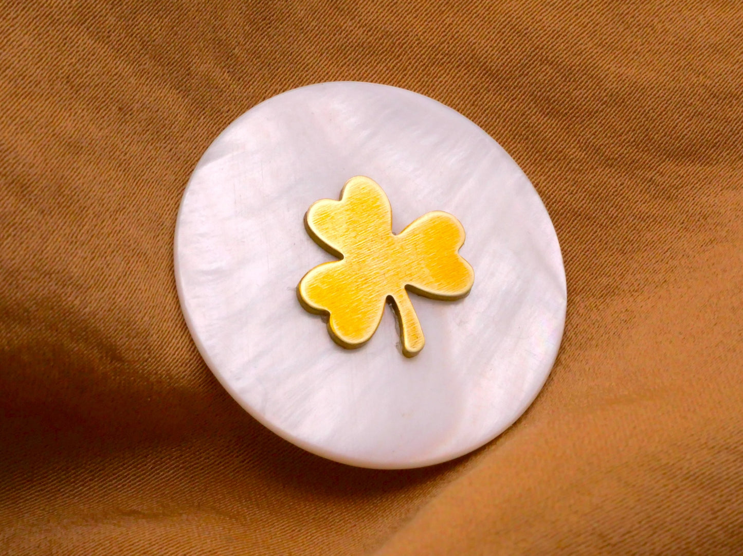 Mother of Pearl Brass Metal Shamrock Clover Button 30mm