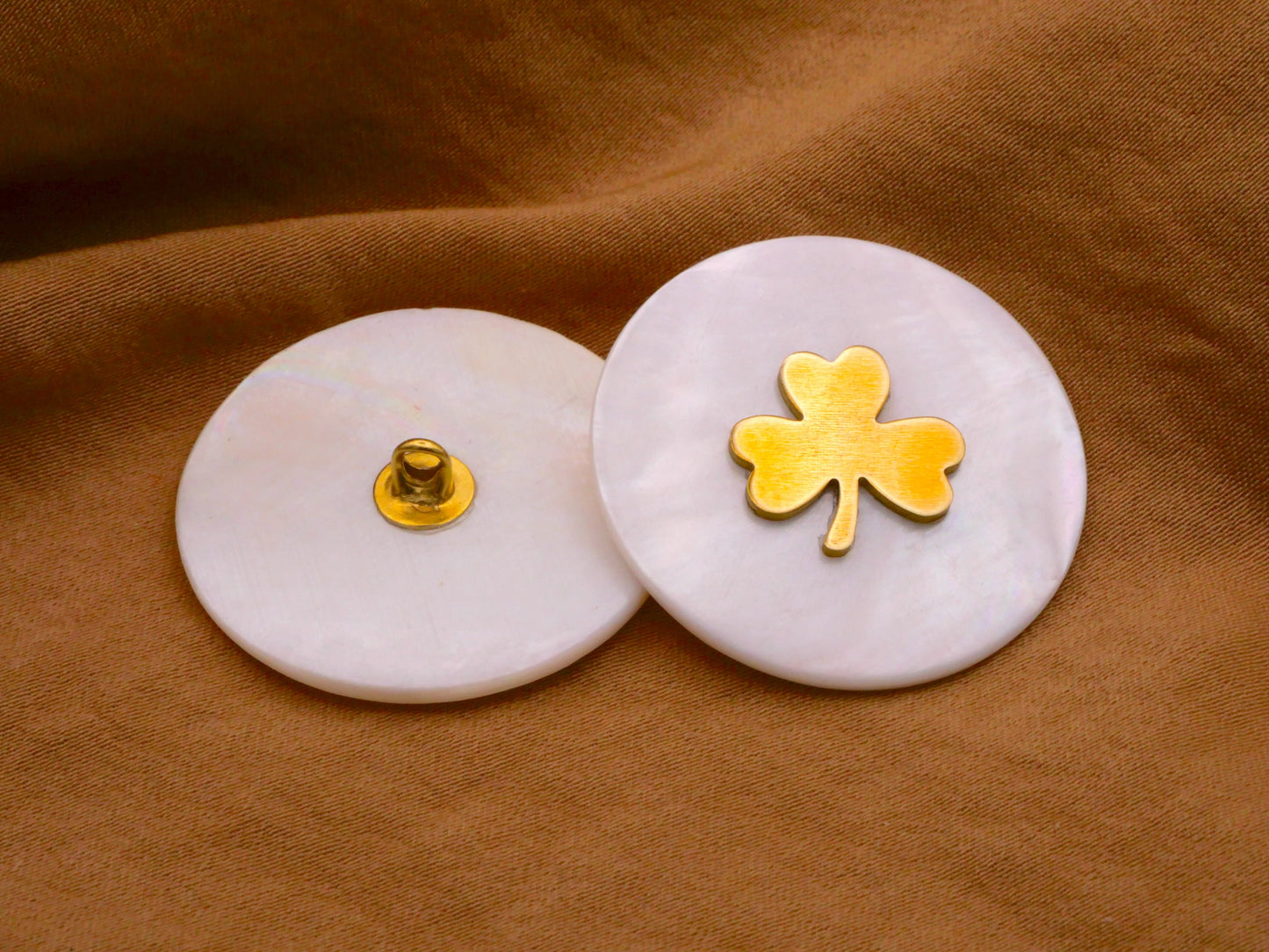 Mother of Pearl Brass Metal Shamrock Clover Button 30mm