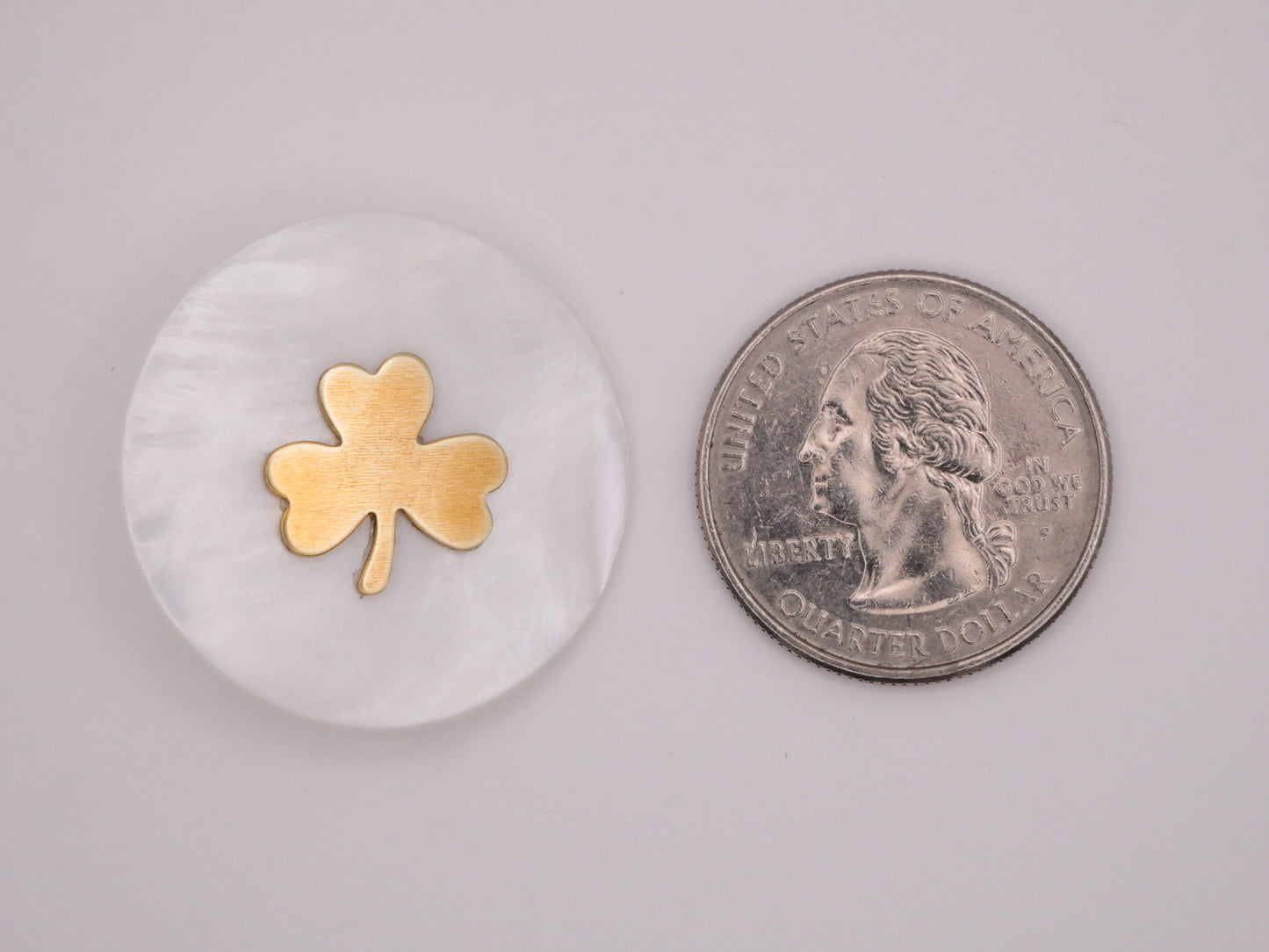 Mother of Pearl Brass Metal Shamrock Clover Button 30mm