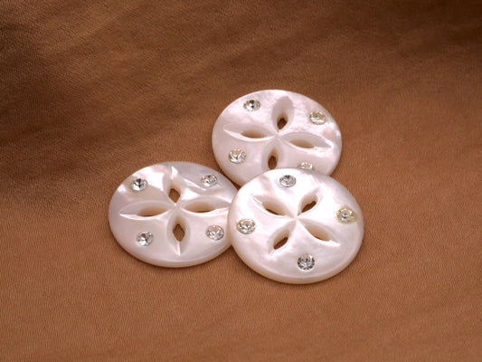 Mother of Pearl Cutout Flower Rhinestones Button 20mm