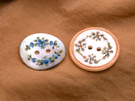 Mother of Pearl Hand-Painted Flower Wreath Sew-Thru Button Various 23-25mm