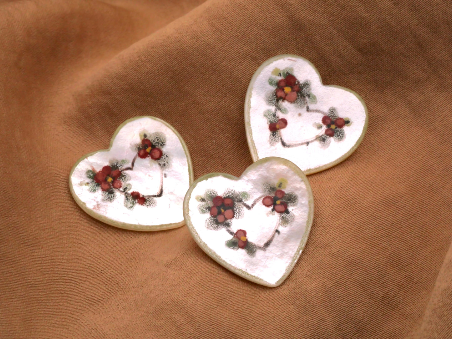 Mother of Pearl Heart Hand-Painted Flowers Button 20mm