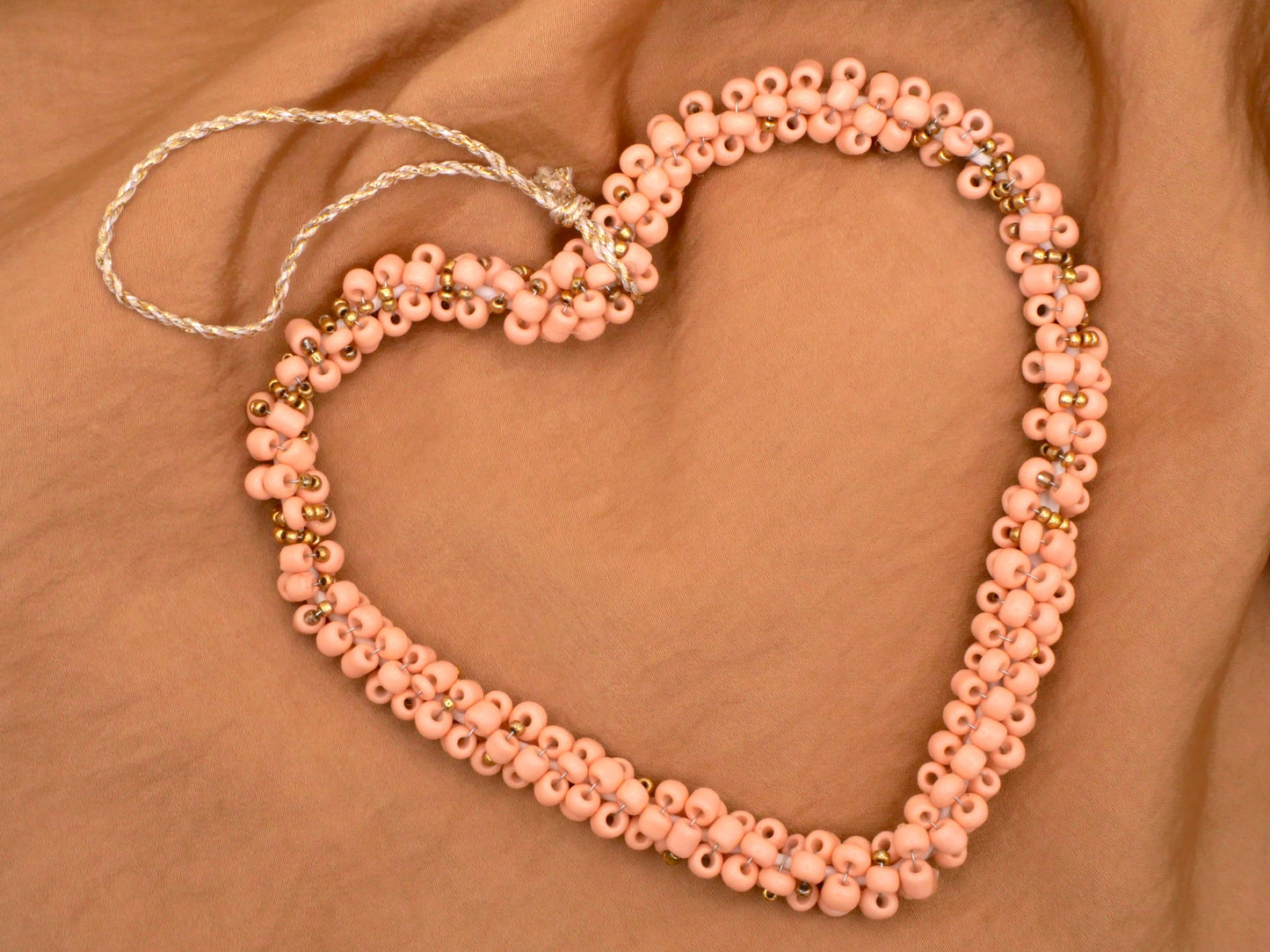 Beaded Heart Ornament Peachy Pink 103x112mm