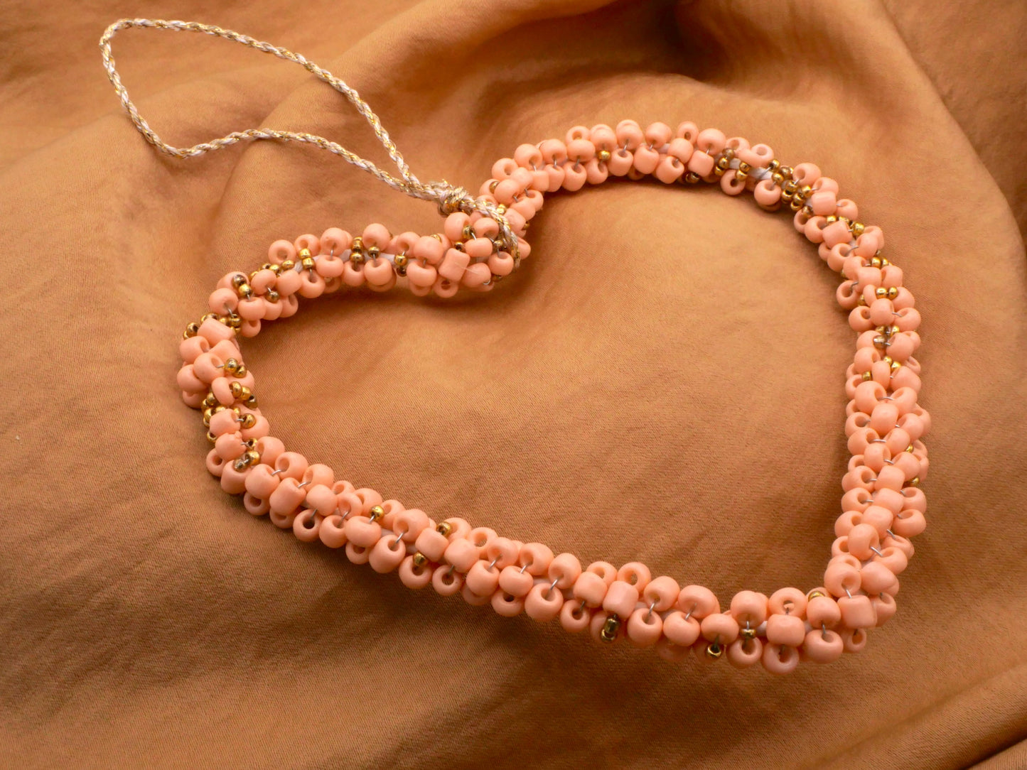 Beaded Heart Ornament Peachy Pink 103x112mm