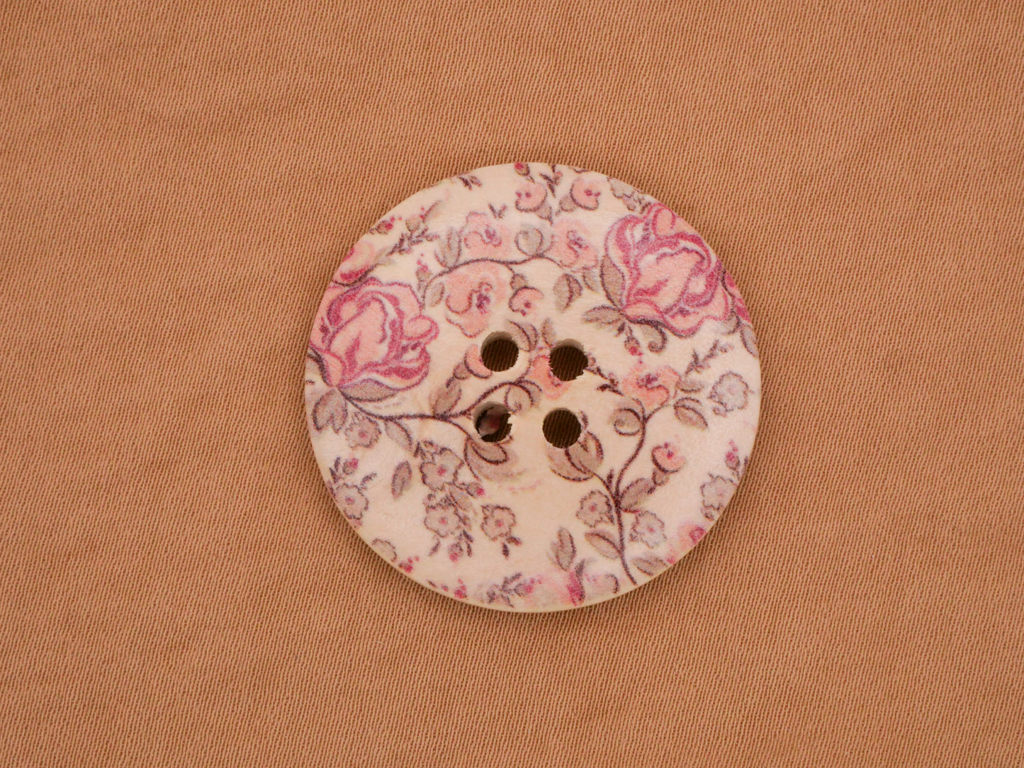 Rose Bush Pattern Wood Button 30mm