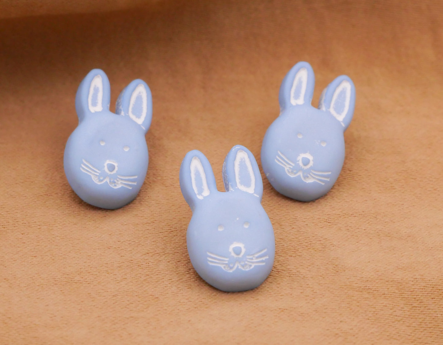 Bunny Rabbit Face Hazy Blue Plastic Button 9x15mm