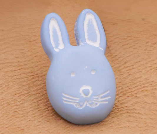 Bunny Rabbit Face Hazy Blue Plastic Button 9x15mm