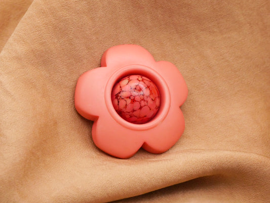 Daisy Peachy Pink Coral Glass Center Plastic Button 30mm