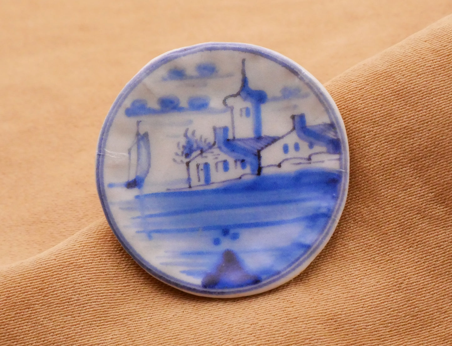 Delft Look Ceramic Blue Transfer Vintage Reproduction Button Various 26mm