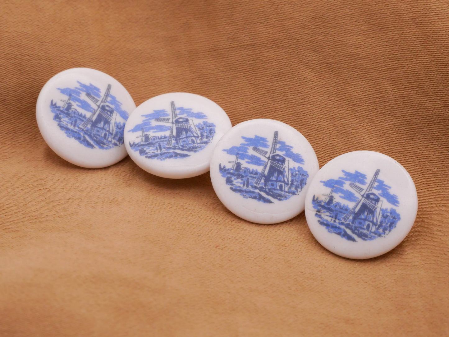 Delft Style Windmill Blue White Glass Button 15mm