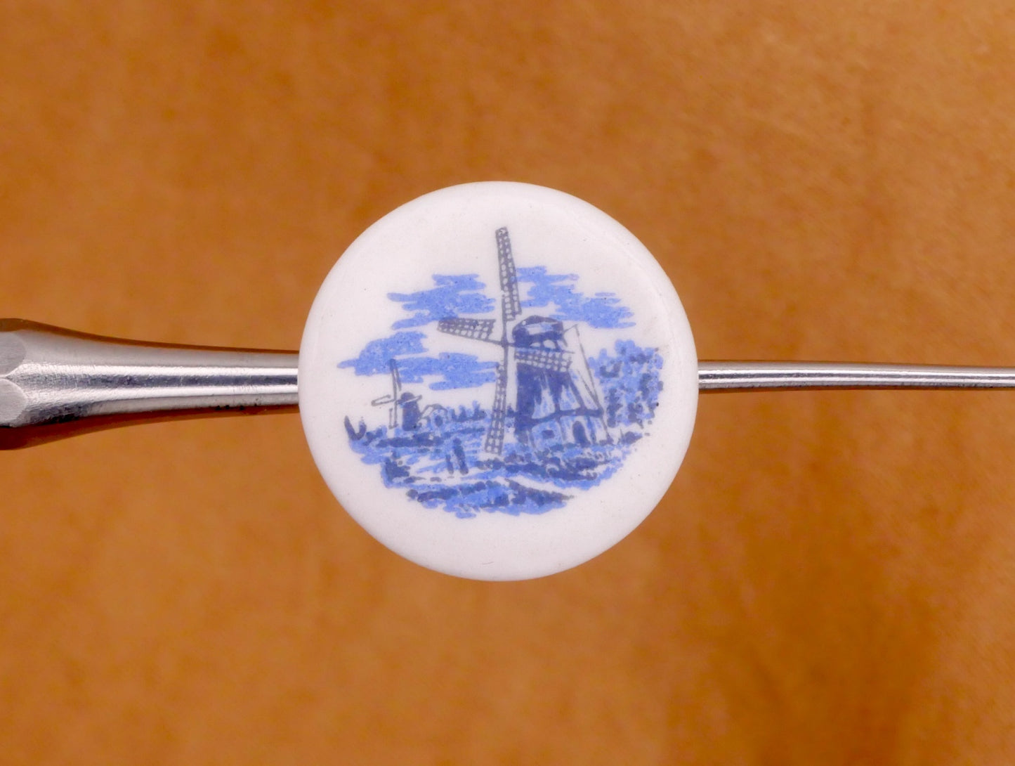 Delft Style Windmill Blue White Glass Button 15mm