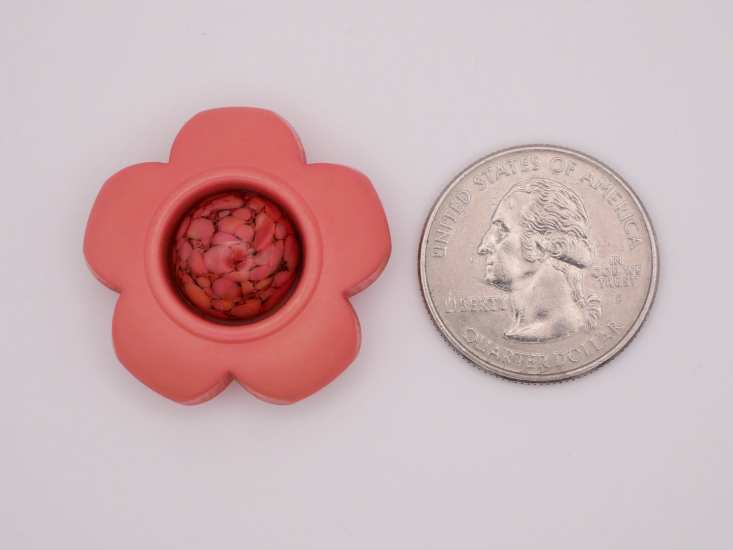 Daisy Peachy Pink Coral Glass Center Plastic Button 30mm