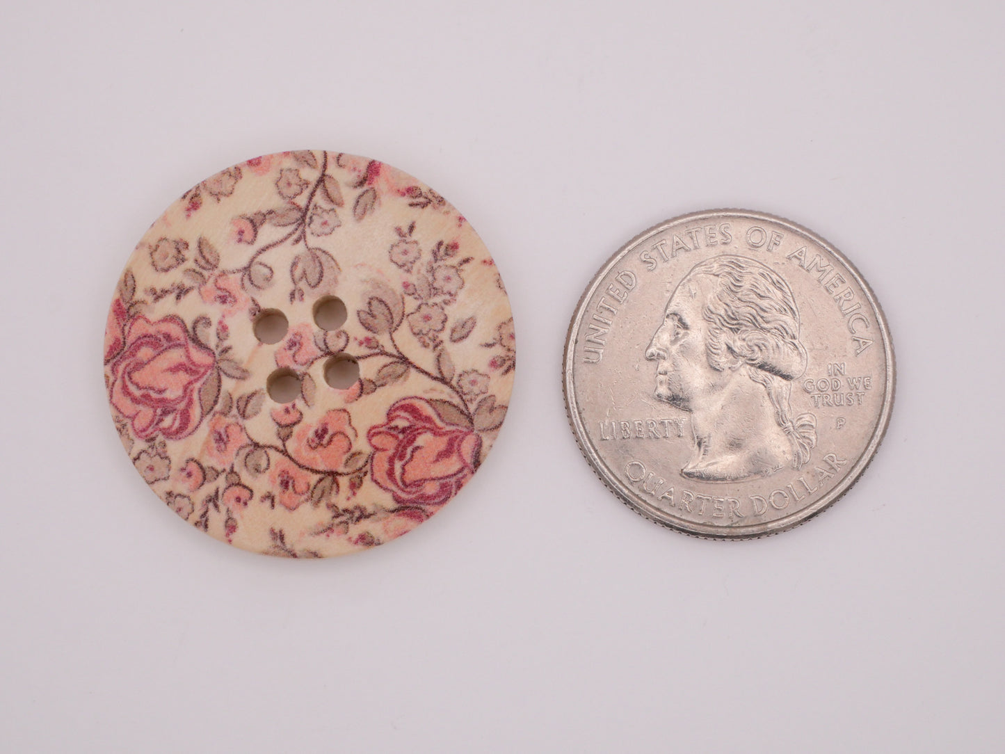 Rose Bush Pattern Wood Button 30mm