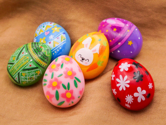 Easter Egg Decorated Colorful Set of Six Plastic Buttons 19x24mm