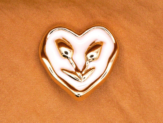 Heart Tulips Soft Gold Metal White Enamel Button 23mm