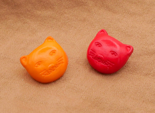 Cat Kitty Face Red Orange Plastic Made in France Set of Three Buttons Various 10x11mm