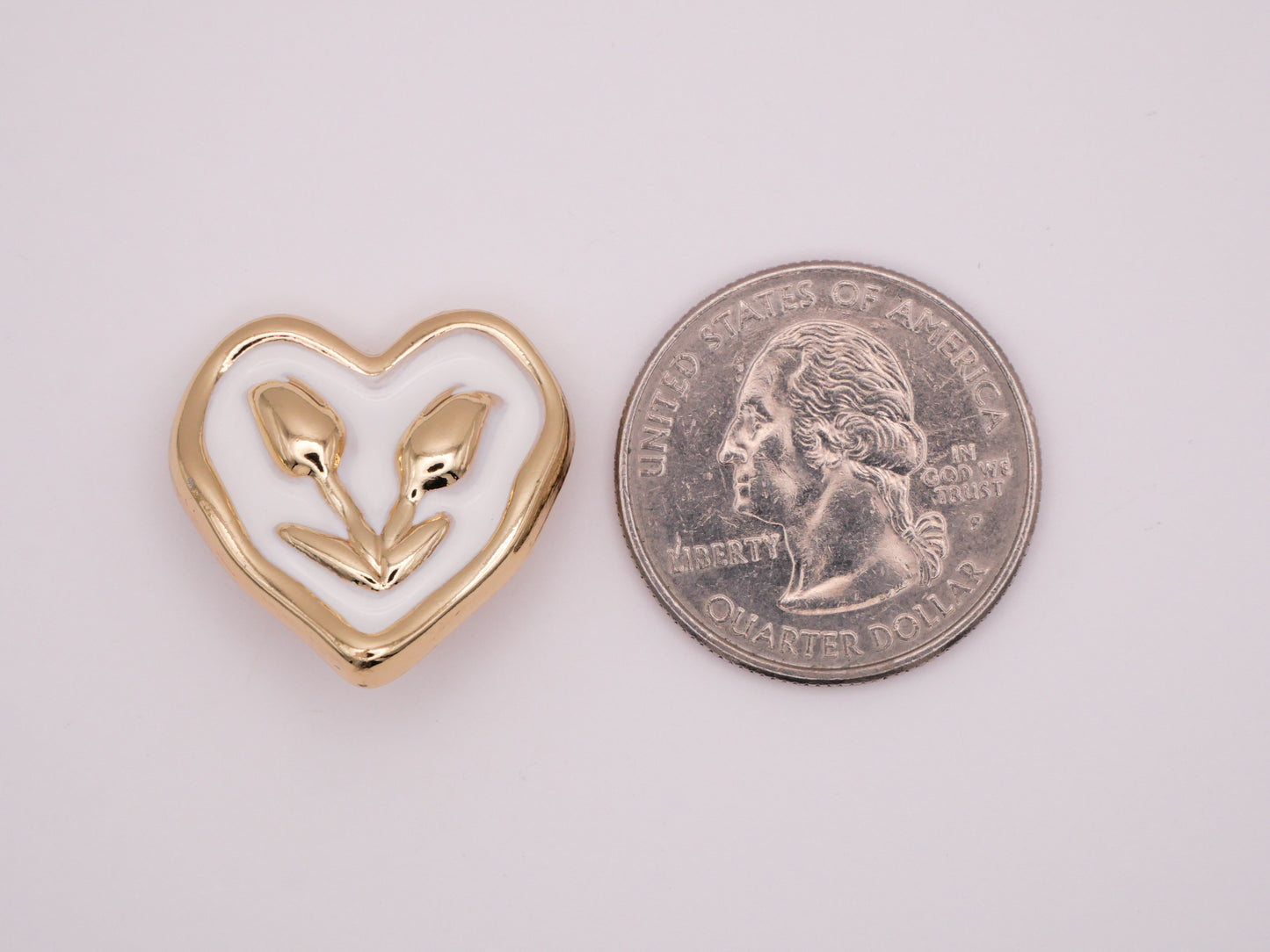 Heart Tulips Soft Gold Metal White Enamel Button 23mm