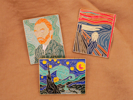 Famous Painting Art Inspired Van Gogh Munch Enamel Metal Button Various 27x34mm