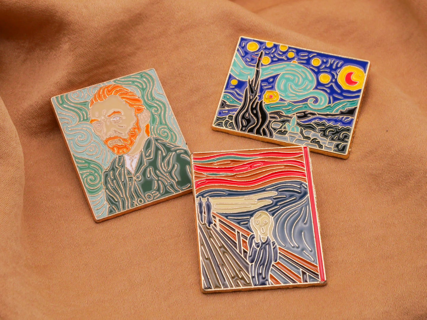 Famous Painting Art Inspired Van Gogh Munch Enamel Metal Button Various 27x34mm