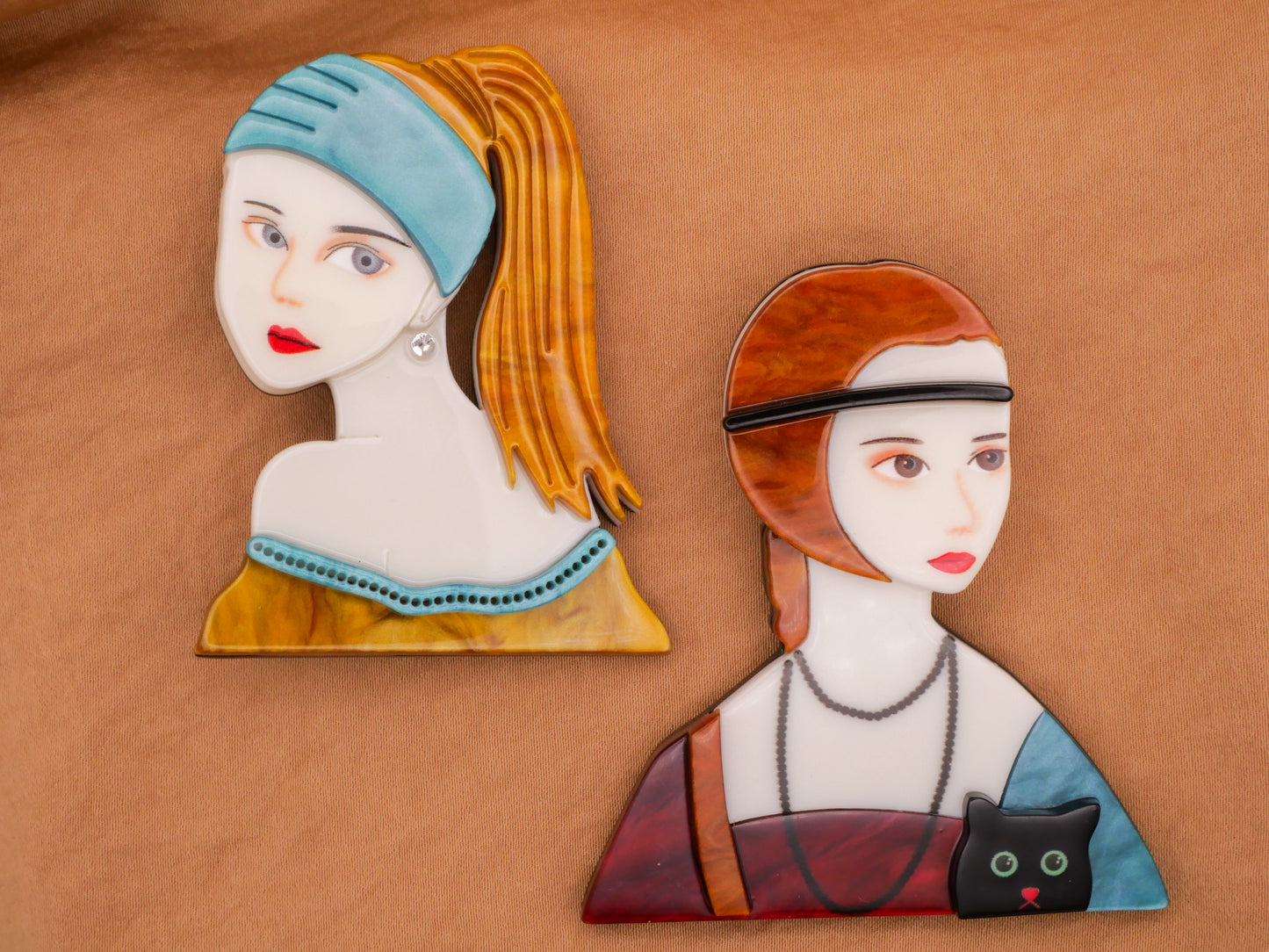 Painted Ladies Pearl Earring Lady With Ermine Cat Art Inspired Acrylic Extra-Large Button Various 47-63mm