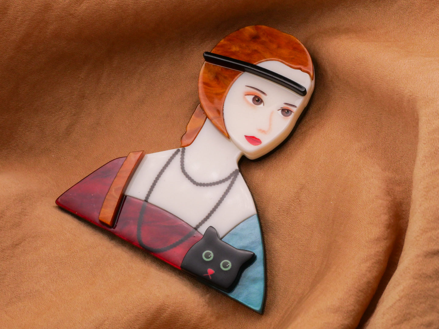 Painted Ladies Pearl Earring Lady With Ermine Cat Art Inspired Acrylic Extra-Large Button Various 47-63mm