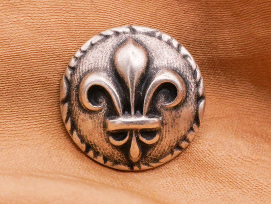 Fleur-de-lis Circle Border Antiqued Silver Metal Button 20mm