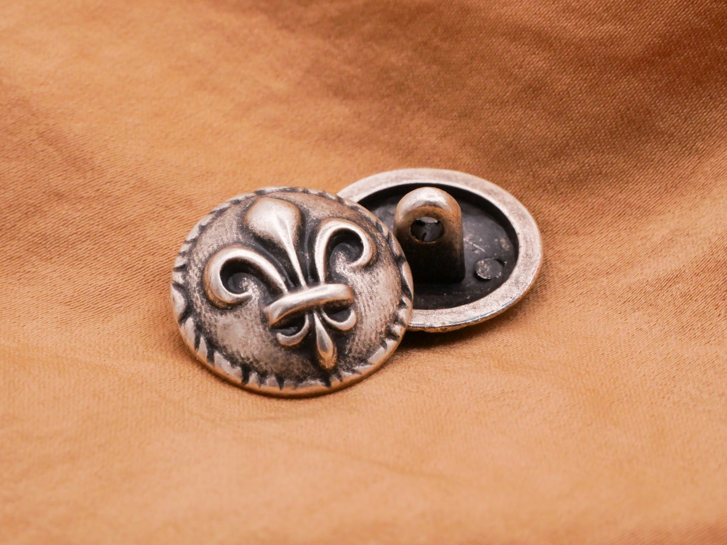 Fleur-de-lis Circle Border Antiqued Silver Metal Button 20mm