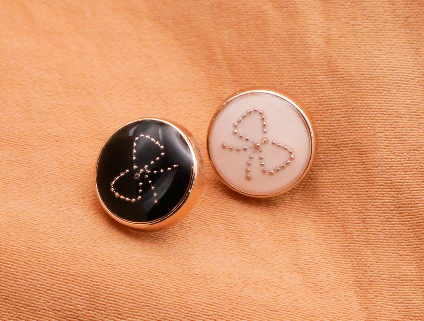 Bow Gold Black White Set of Three Buttons Various 10mm