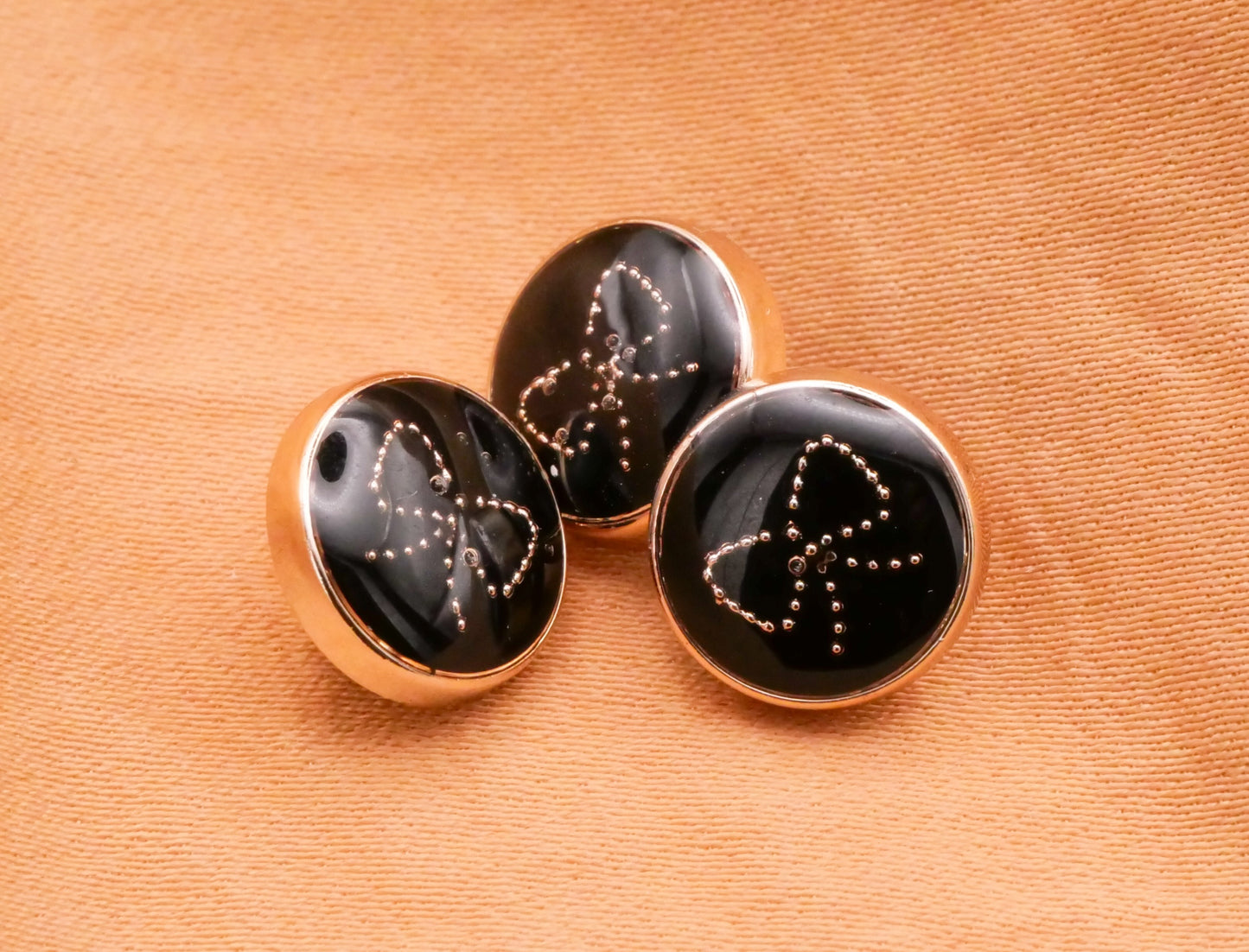 Bow Gold Black White Set of Three Buttons Various 10mm