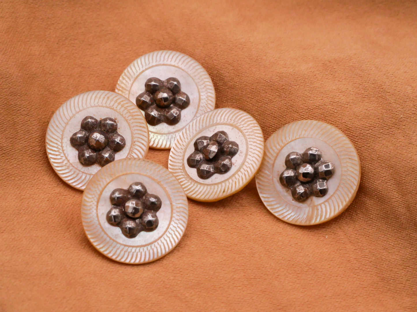 Mother of Pearl Steel Cut Antique Made in France Buttons 15mm