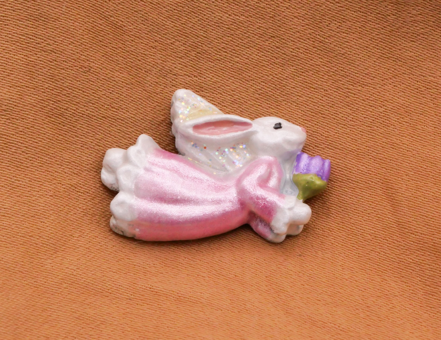 Bunny Rabbit Angel Hand-Painted Metal Pink Purple Button 15x22mm