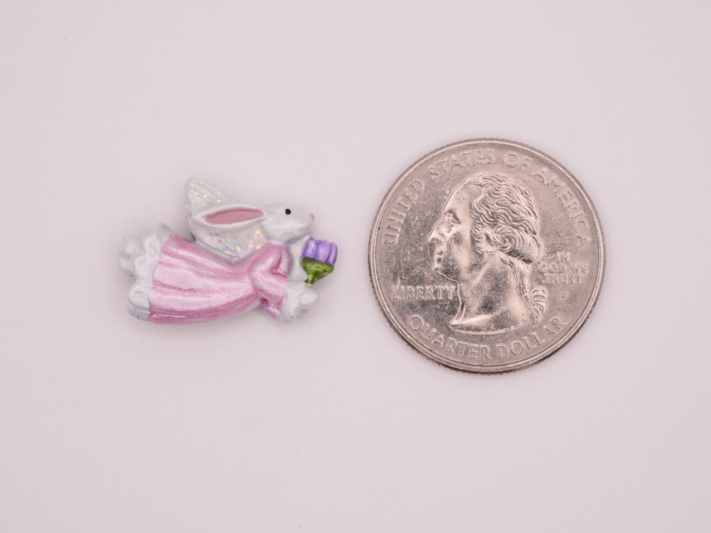 Bunny Rabbit Angel Hand-Painted Metal Pink Purple Button 15x22mm