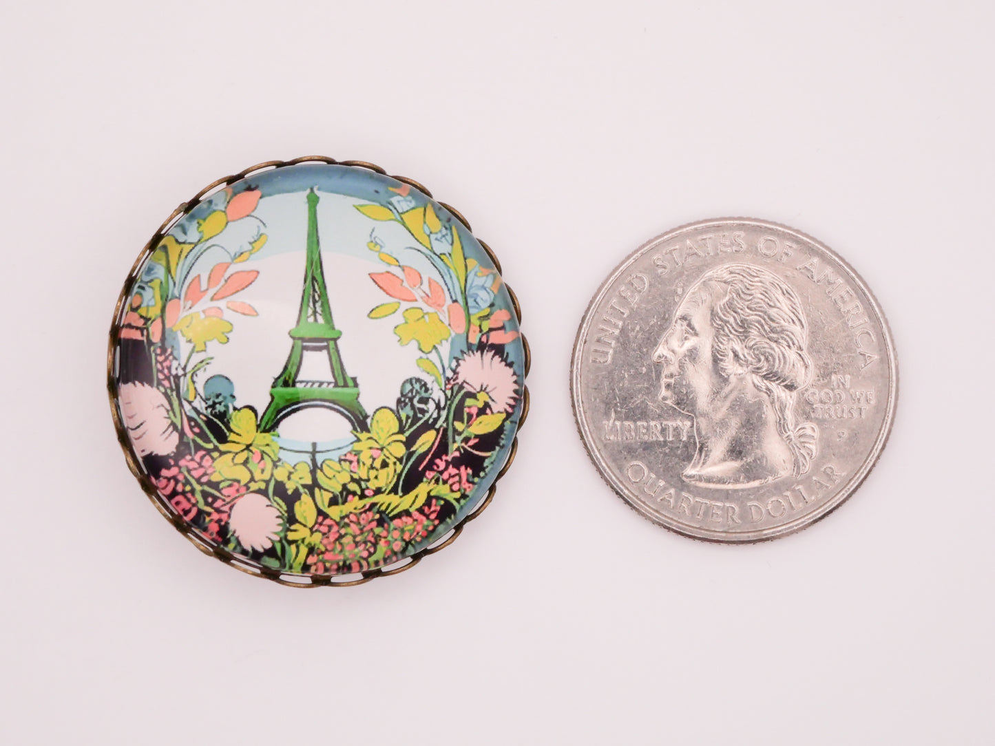 Paris France Eiffel Tower Spring Scene Glass Metal Button 31mm