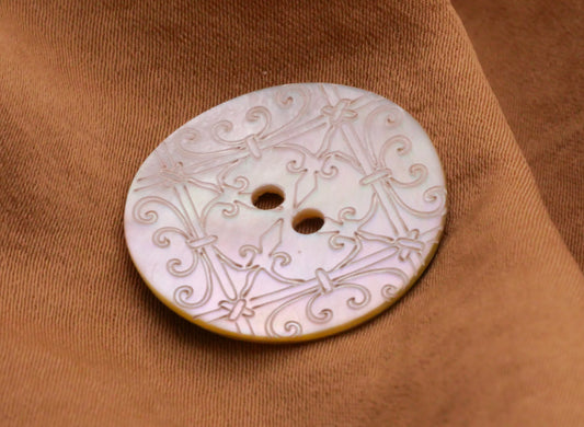 Mother of Pearl Etched Ironwork Look Design Sew-Thru Button 23mm