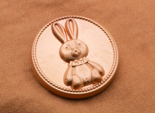 Stuffed Bunny Rabbit Raised Design Soft Gold Button 22mm