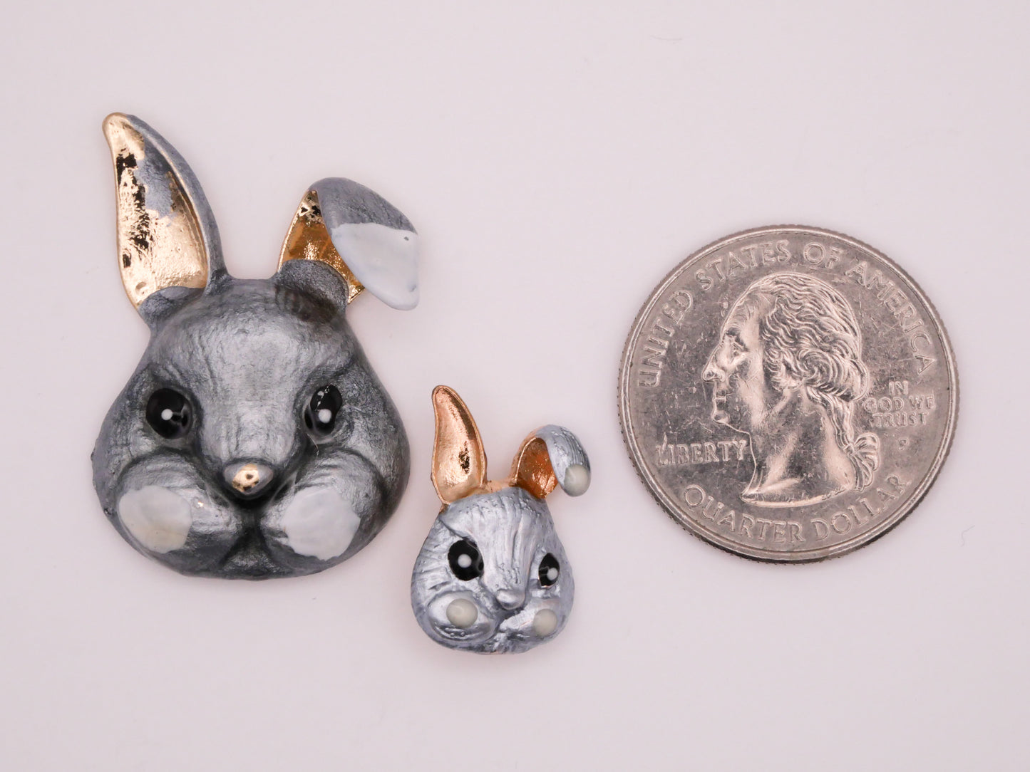 Bunny Rabbit Hand-Painted Grey Gold Metal Button Various 12-33mm