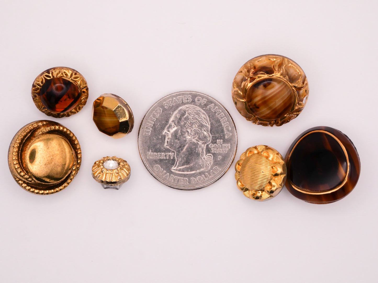 Glass Vintage Tortoiseshell Topaz Gold Set of Seven Buttons 9-18mm