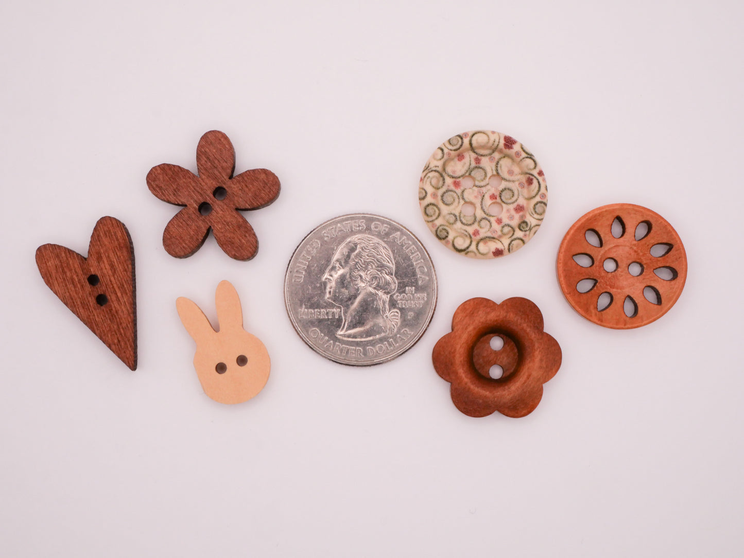 Wood Easter Bunny Rabbit Heart Flowers Set of Twenty-Five 12-24mm