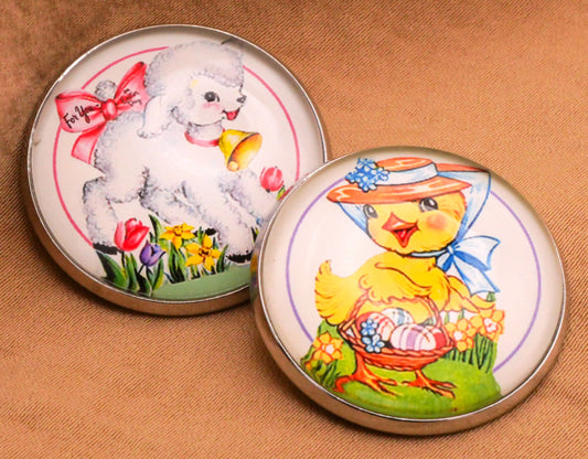 Easter Vintage Graphics Lamb Chick Glass Dome Metal Button Various 27mm