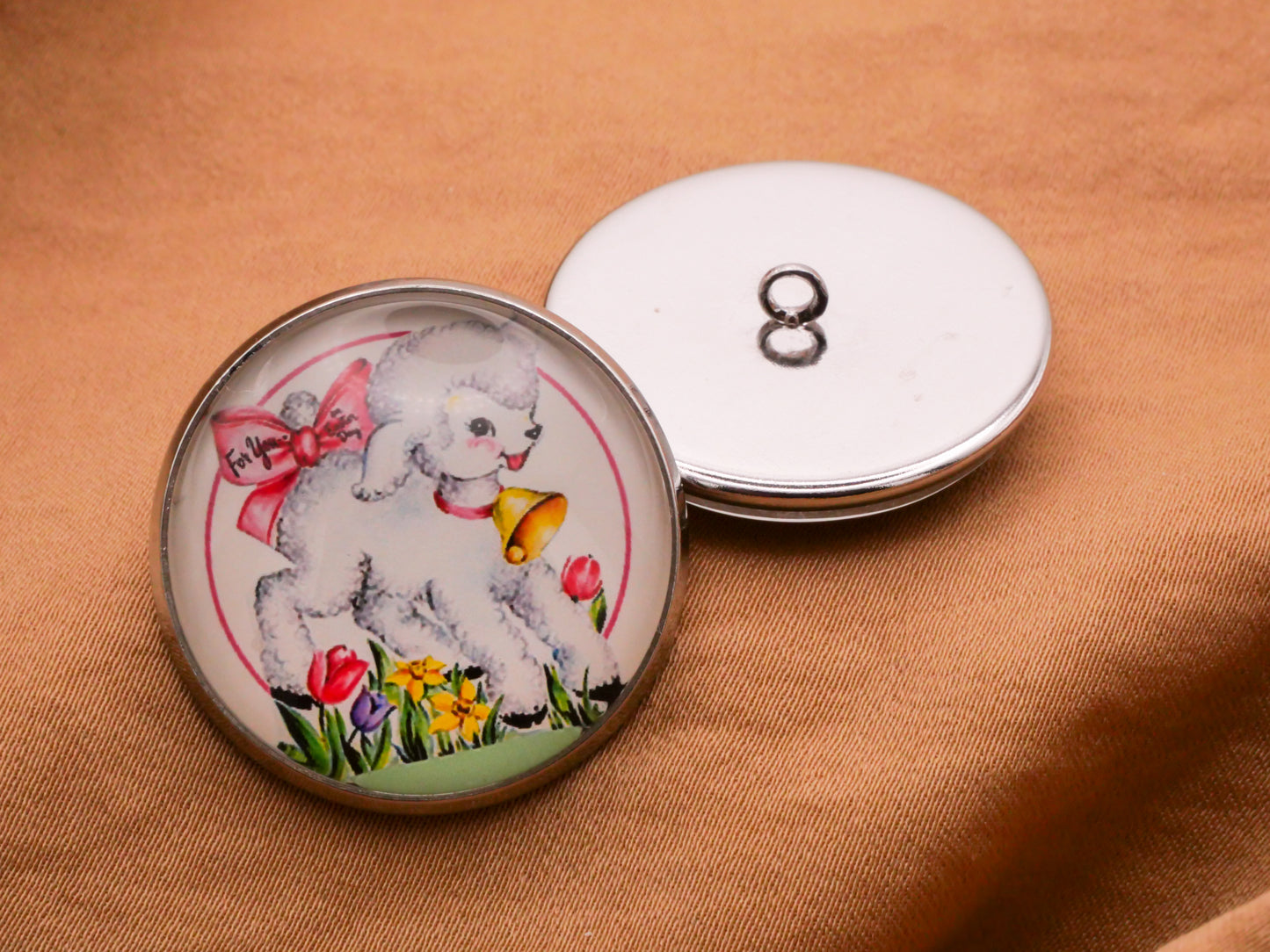 Easter Vintage Graphics Lamb Chick Glass Dome Metal Button Various 27mm